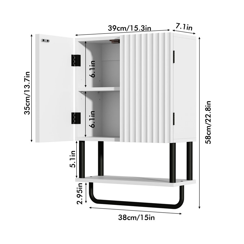 Over The Toilet Storage Cabinet with Adjustable Shelf and Towel Bar, White