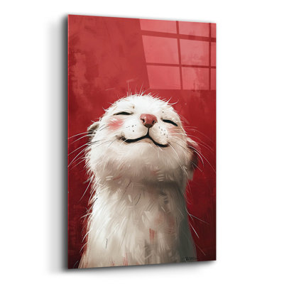  'White And Red Otter' by Momart Acrylic Glass Wall Art, 12" x 16"