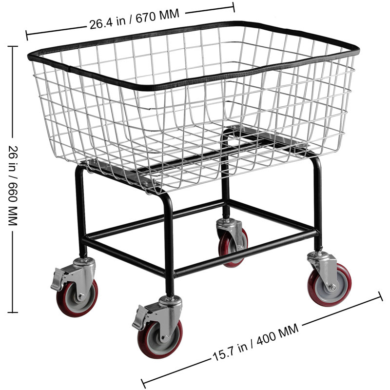 Galvanized Steel Laundry Cart with Wheels