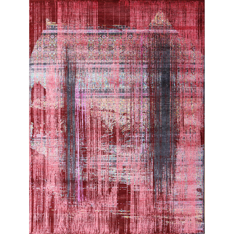 High-Quality Hand-Knotted Red And Multi Area Rug, Rectangle 5' x 8'