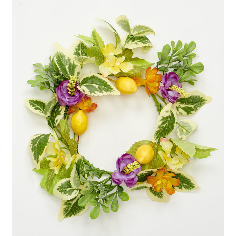 Anneau à bougie 13 "citron, fleurs et feuilles vertes
