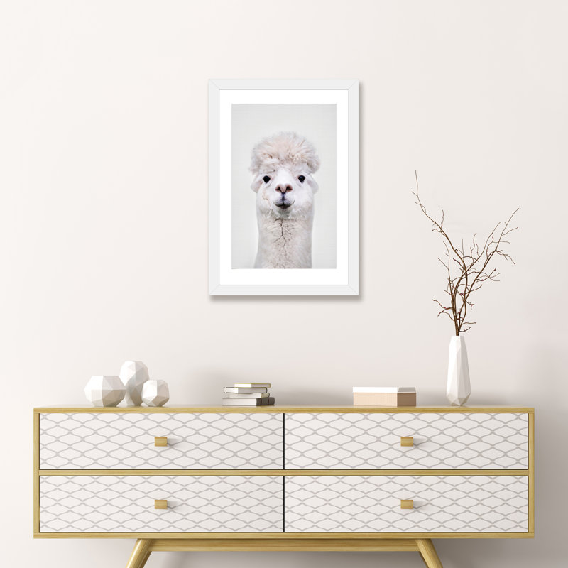 «Llama» par Sissi & Seb - reproduction de photo, Papier encadré blanc, H 24 po x l 16 po x P 1 po, Blanc