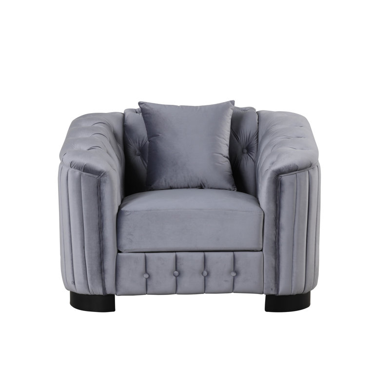 Jasrah Velvet Chesterfield Chair, Gray Velvet