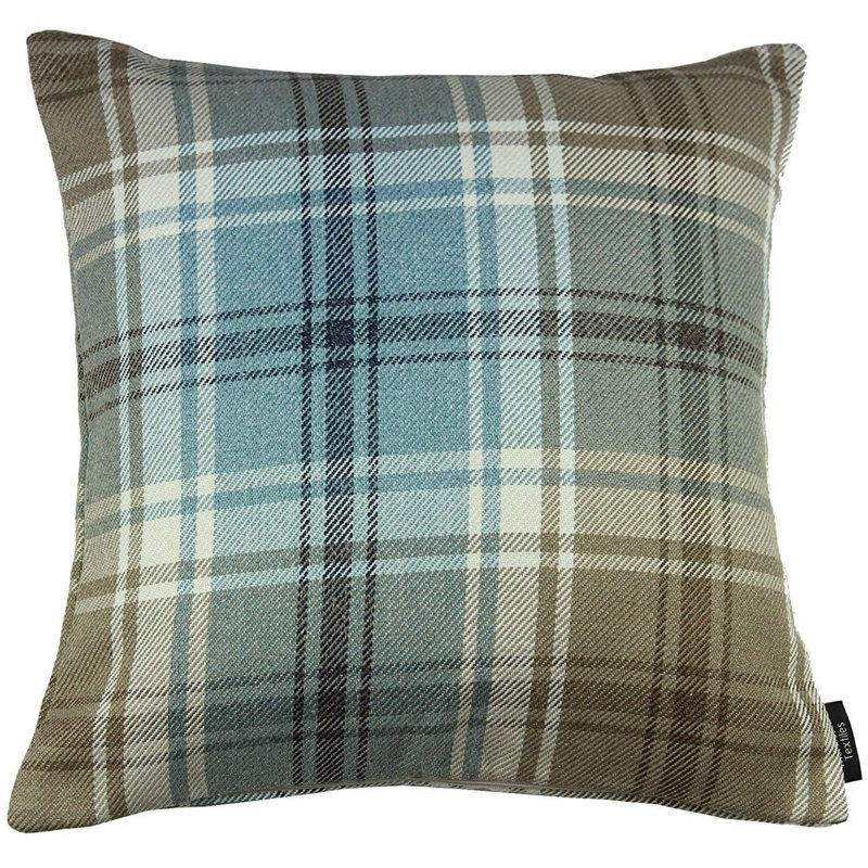 Bret Plaid Square Cushion, Duck Egg