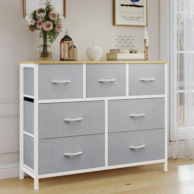 Verdi 7 Drawer 39.3" W Chest of drawer with Wood Top & Fabric Drawer