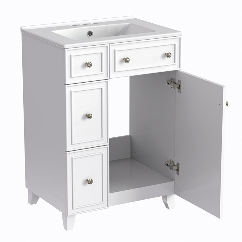 Meuble-lavabo 24 po avec lavabo en céramique, 2 tiroirs, 1 porte à fermeture en douceur, Blanc