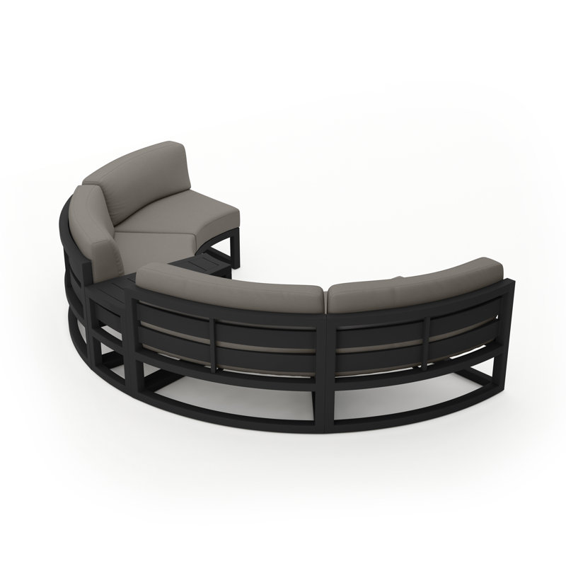 Avion Outdoor Curved Patio Sectional with Sunbrella Cushions, Canvas Charcoal Sunbrella® Canvas, Black