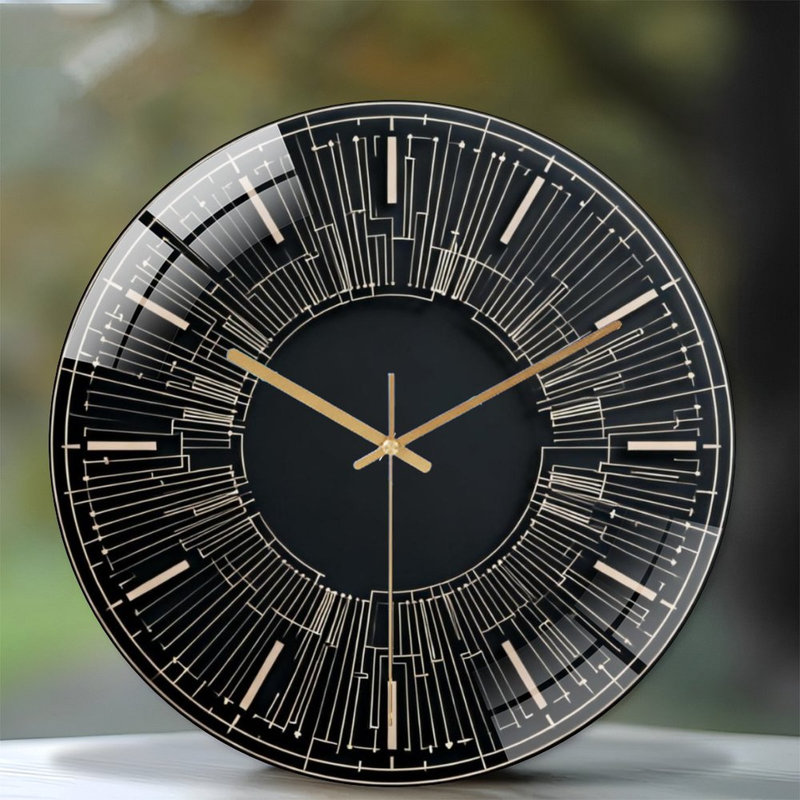 Horloge murale 12 po ronde en verre trempé avec mouvement à quartz silencieux, Beige