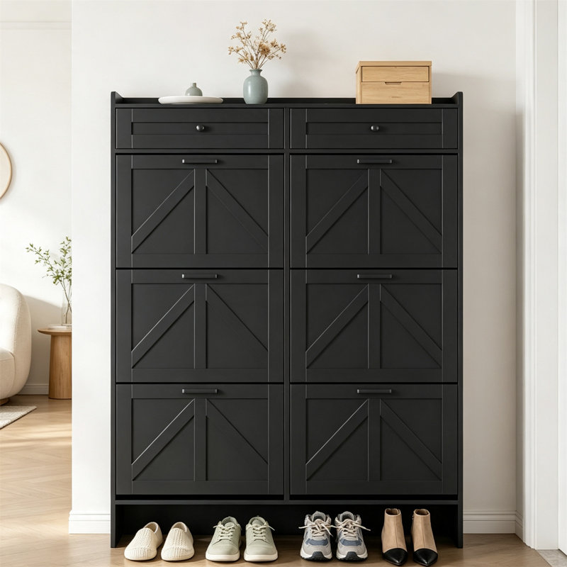 Armoire à chaussures Farmhouse - 6 tiroirs et 2 tiroirs supérieurs, Noir