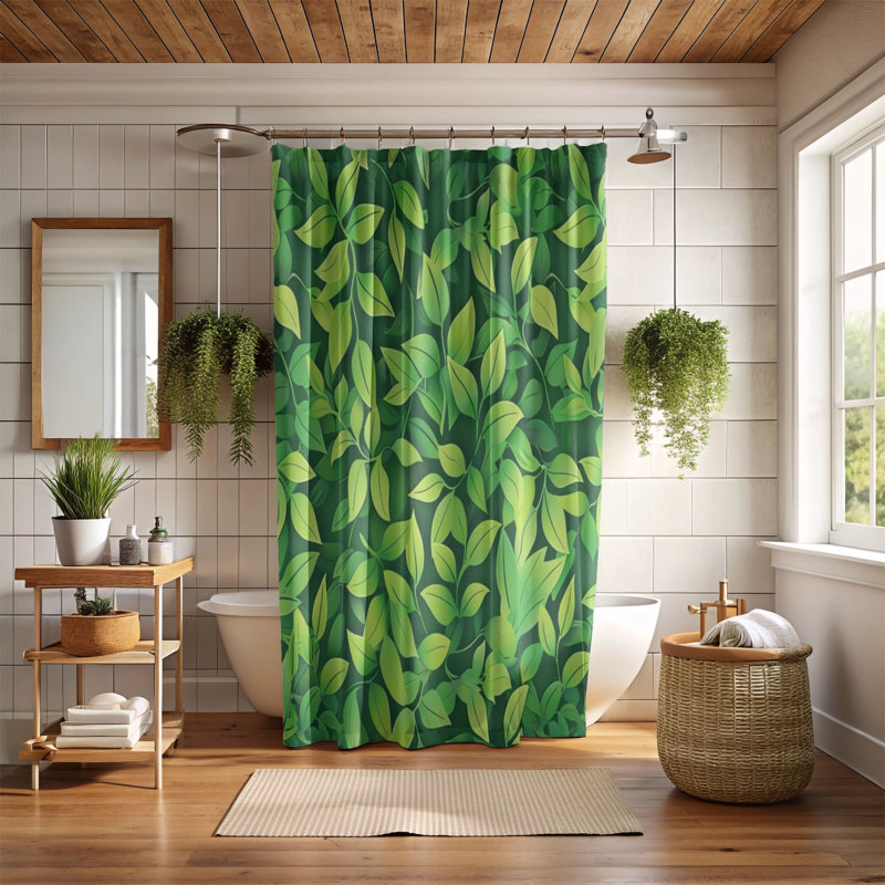 Rideau de douche Green Blooms - Premium, H 74 po x l 71 po