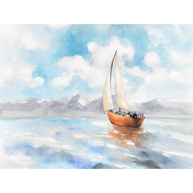 Sailboat landscape Bath Mat with Non-Slip Backing - Quick Dry Memory Foam Bathroom Rug - Absorbent - Modern Plush Spa-Style - Machine Washable