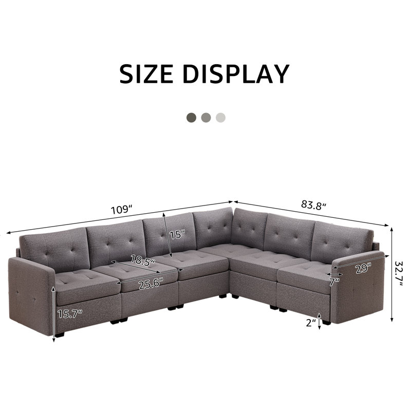 Canapé modulaire rembourré 6 pièces Jamiley, Gris