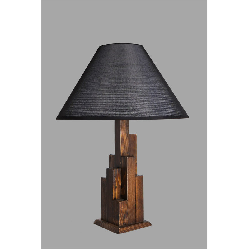 Industrial-Rustic Table Lamp, Black & Walnut, 22.0 x 22.0 x 22.4 inches | Wooden Body, Fabric Shade, E27 Socket (Max 40W) | On/Off Switch on Cable | Perfect for Home, Office & Country Decor