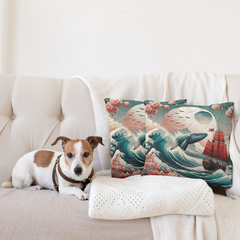 429461_Ambesonne Housse de coussin nautique 2Pack Whale Sakura Spring Ocean, H 20 po x l 20 po