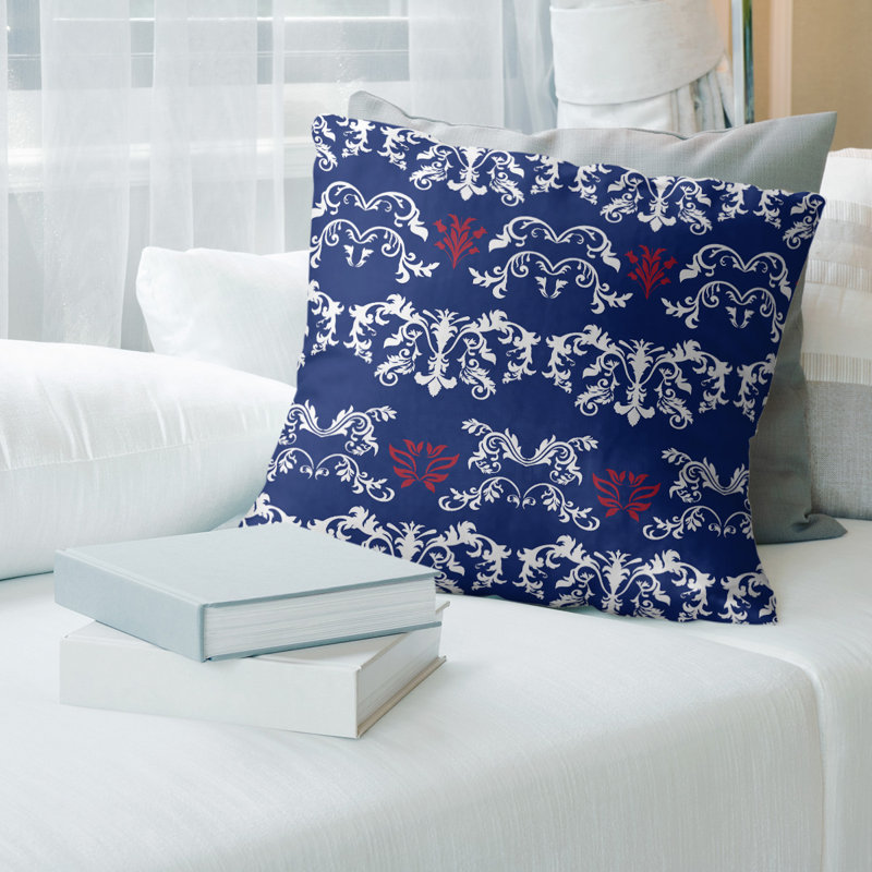 Housse de coussin New York Big Football Baroque, 26 po x 26 po, Bleu marine / blanc / cramoisi, Simili daim