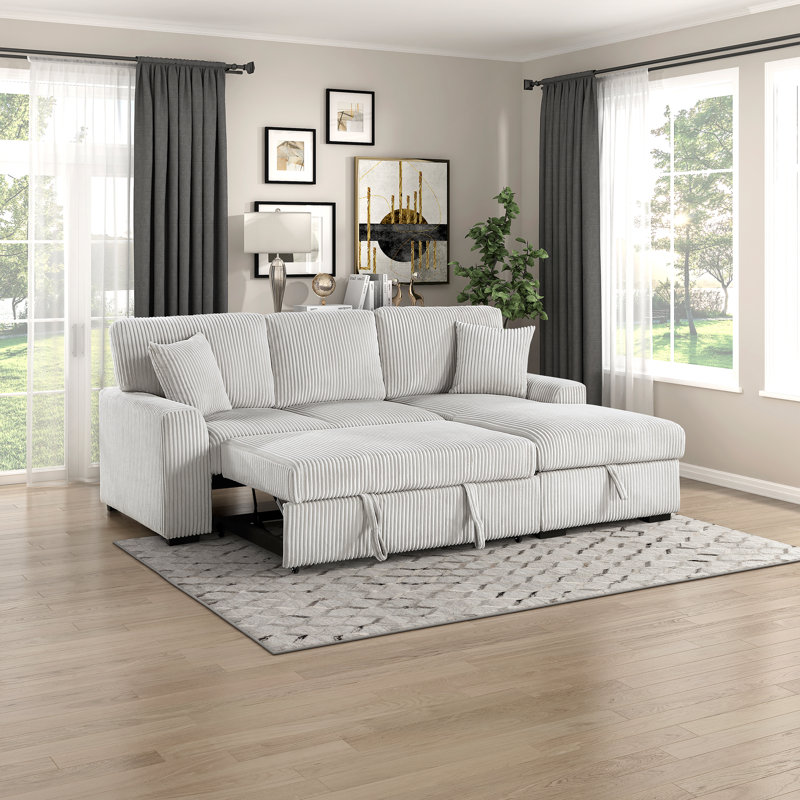 Eliana 95.5" Modern & Contemporary Corduroy 2-Piece Sectional with Pull-Out Bed & Hidden Storage Chaise, Right Hand Facing