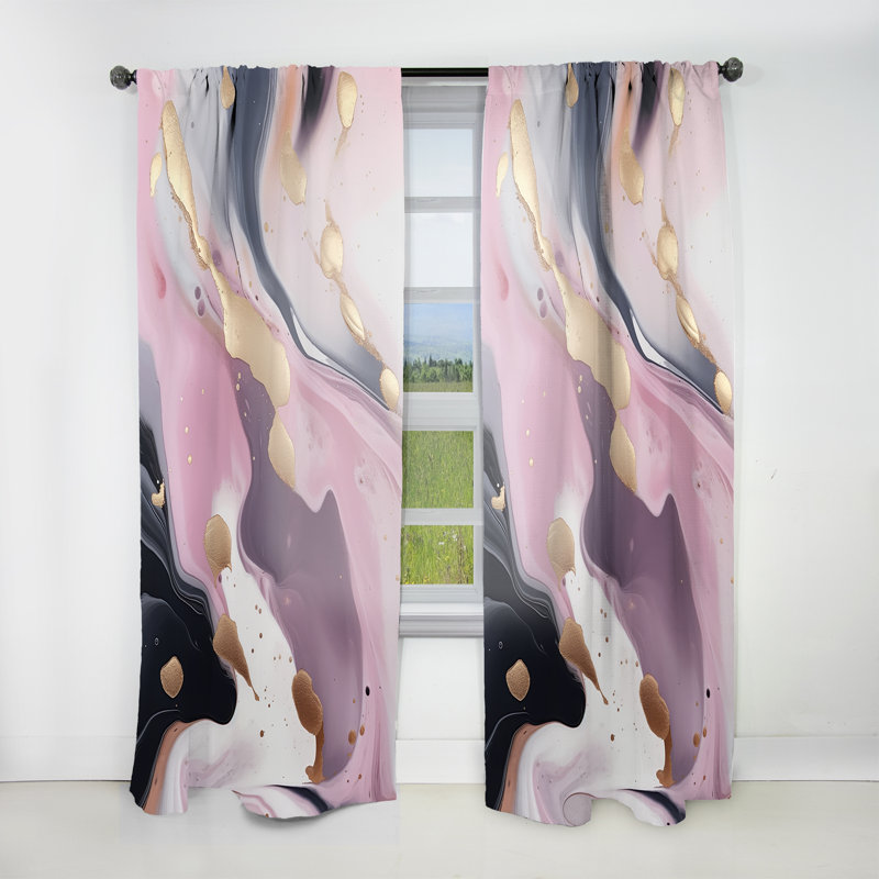 Pink And Gold Mysterious Marble V - Abstract Marble Curtain - Velvet Room Darkening - 1 panel, 52" W x 108" L
