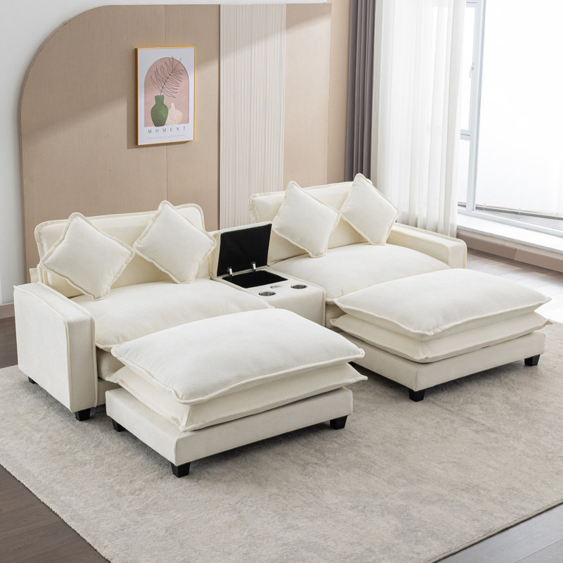 Canapé modulaire en chenille de 111 po, Beige