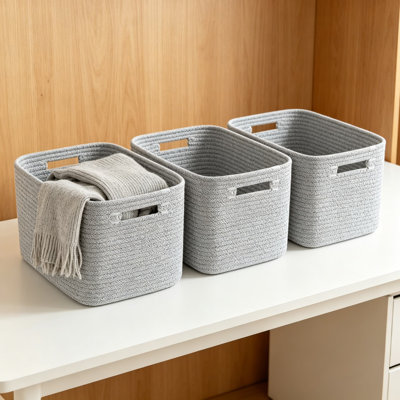 3-Pack Woven Rope Storage Baskets, Collapsible Organizer Bins For Shelves, Perfect For Toys, Books, Towels, And Clothes In Living Room, Bedroom, Or Nursery
