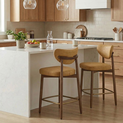 Tabouret de bar rembourré en bois massif (ensemble de 2)