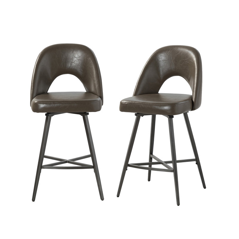 Elurd 2 Piece Swivel 26" Counter Stool (Set of 2), Brown