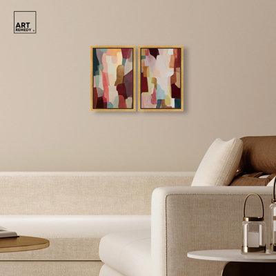 Clay Fields set Canvas Print Pink Abstract Art Set by Art Remedy, Silver Frame, 16 x 24
