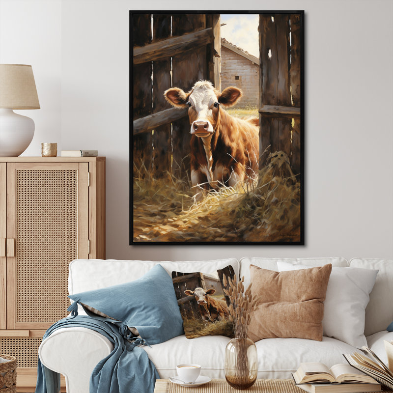 Cherrill " Cow Rustic Charm II ", 32" H x 24" W x 1" D, Black Floater Framed