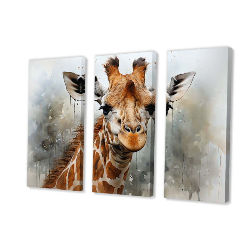 " Giraffe Elegant Portrait " 3 - Pieces, 32" H x 48" W