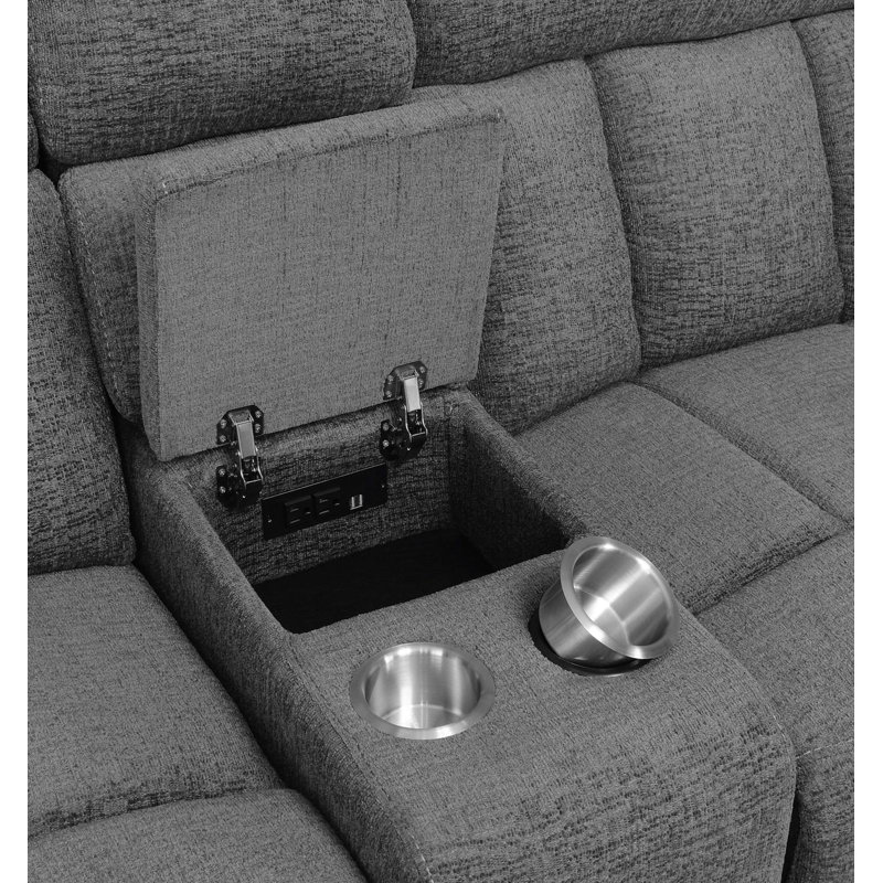 Bahrain Upholstered Power Loveseat with Console Charcoal