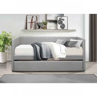 Lit de jour contemporain gris en similicuir rembourré avec lit gigogne en bois