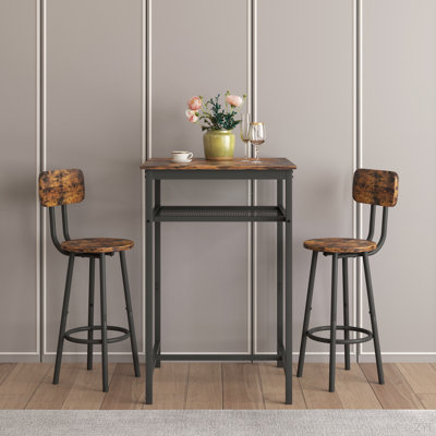 Table de bar, équipée de 2 tabourets de bar, avec dossier et cloison (brun rustique)