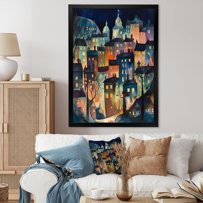 «Blue and Black Building The Cityscape», reproduction d'art sur toile, H 40 po x l 30 po x P 1,5 po, Cadre photo noir