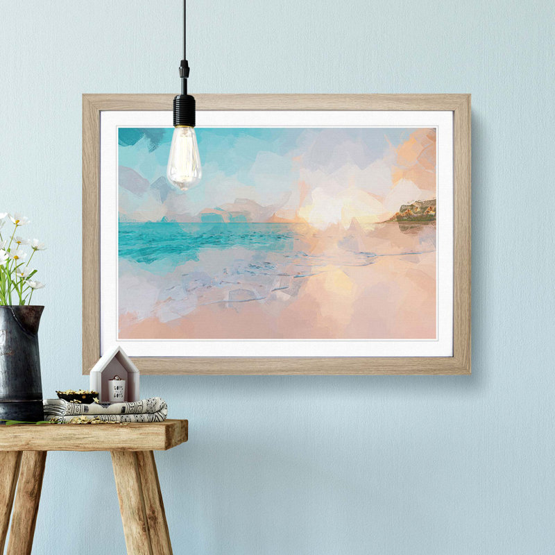 North Shore Beach Hawaii in Abstract - Picture Frame Graphic Art Print on MDF, Oak Framed, 36cm H x 48cm W x 2cm D