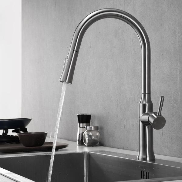 Trova Pull Down Single Handle Kitchen Faucet with Accessories, Black