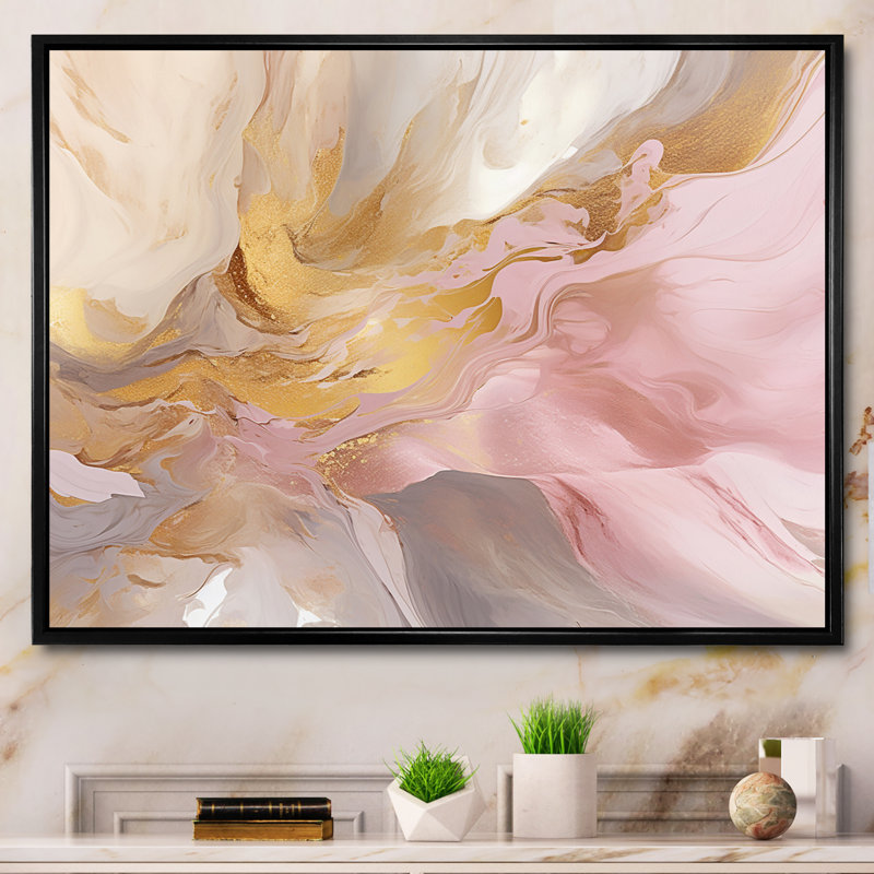 Exquis symphonie abstraite rose et pastel doré - peinture abstraite sur toile, art mural, H 24 po x l 32 po x P 1 po