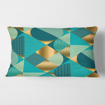 Gold and Blue Dynamics II - Mid-Century ModernPrinted Throw Pillow