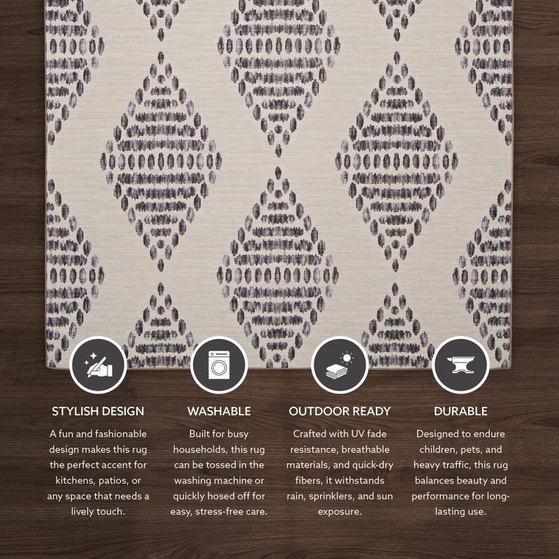 Ariat Moroccan Diamonds Ivory and Beige Indoor Outdoor Machine Washable Area Rug, Rectangle 7' x 9'