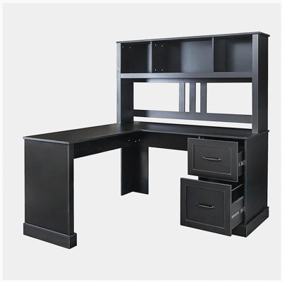 Bureau d'ordinateur avec bibliothèque, traitement de surface noir rétro