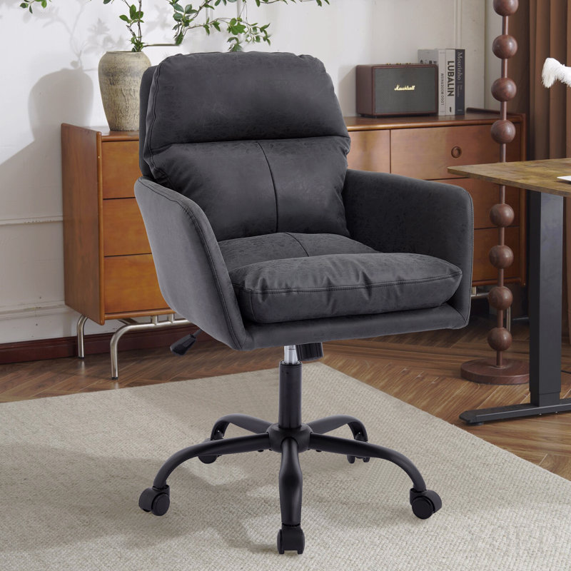Cuir artificiel, cuir synthétique, base noire, hauteur réglable, convient au bureau, à la chambre à coucher, à la coiffeuse et à d'autres environnements. Une chaise de bureau. Noir