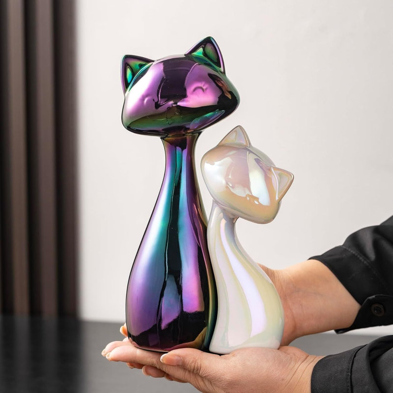 Ensemble de figurine de chat en céramique (2 pièces) coloré