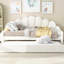 Lit de jour double avec lit gigogne en velours blanc, pieds robustes, surface de vie additionnelle rembourrée, tête de lit moelleuse, meubles de chambre polyvalents-1619826814