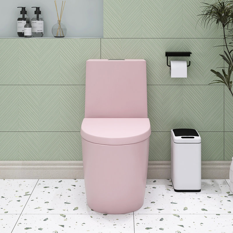 One-Piece Toilet, 1.1/1.60 GPF Water-Efficient Dual-Flush Elongated Comfort Height Floor Mounted,Standard-Size Toilet With  Soft Closing Seat Included In Pink Rose