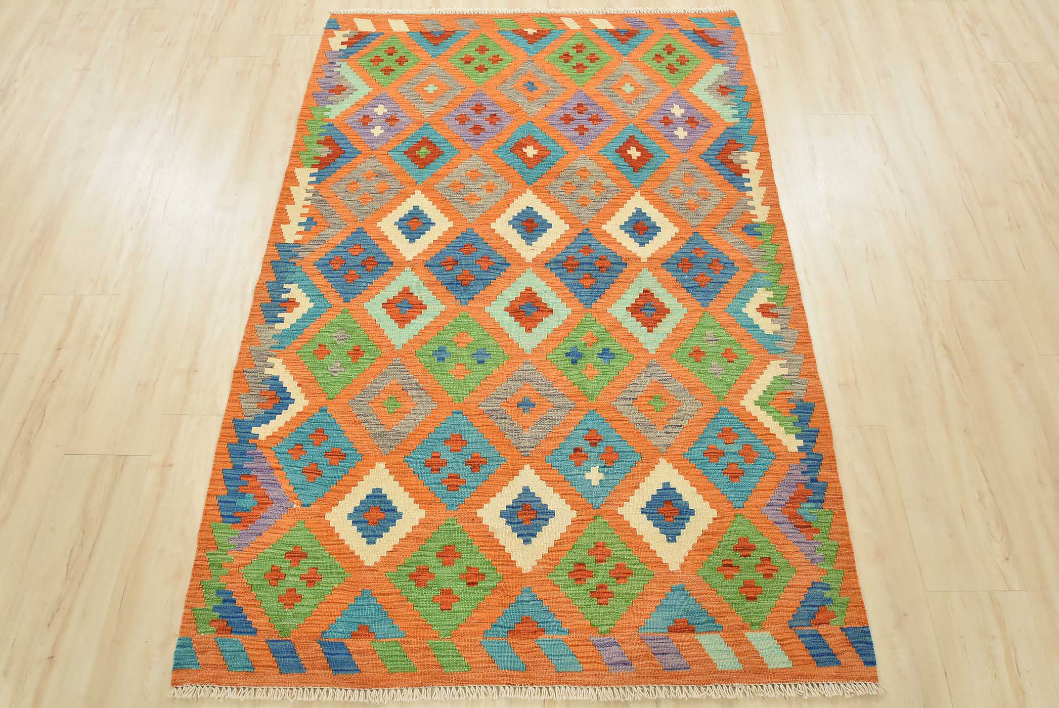Blue Wool Area Rug with Cotton Warp (4 x 6) - Blue Triangle