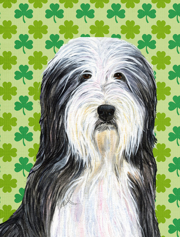 Drapeau de jardin à 2 côtés st. patrick day trèfle, Colley barbu (blanc et noir)