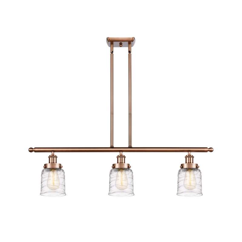 Luminaire suspendu linéaire à 3 lumières pour îlot de cuisine Alishma, Cuivre antique, Ampoule non incluse