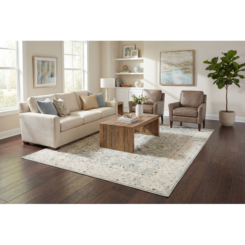 ANNALISE 7604-580 BLEU / BEIGE, Rectangle 7 pi 10 po x 10 pi 6 po