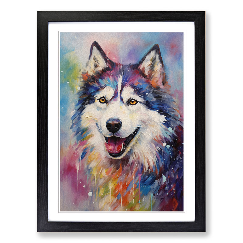 Husky Impressionism No.2 - Framed Print, 64cm H x 46cm W x 2cm D, Black Framed