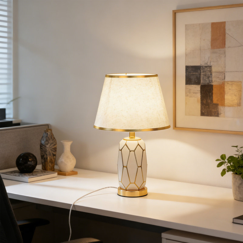 Modern Ceramic Table Lamp With Linen Shade