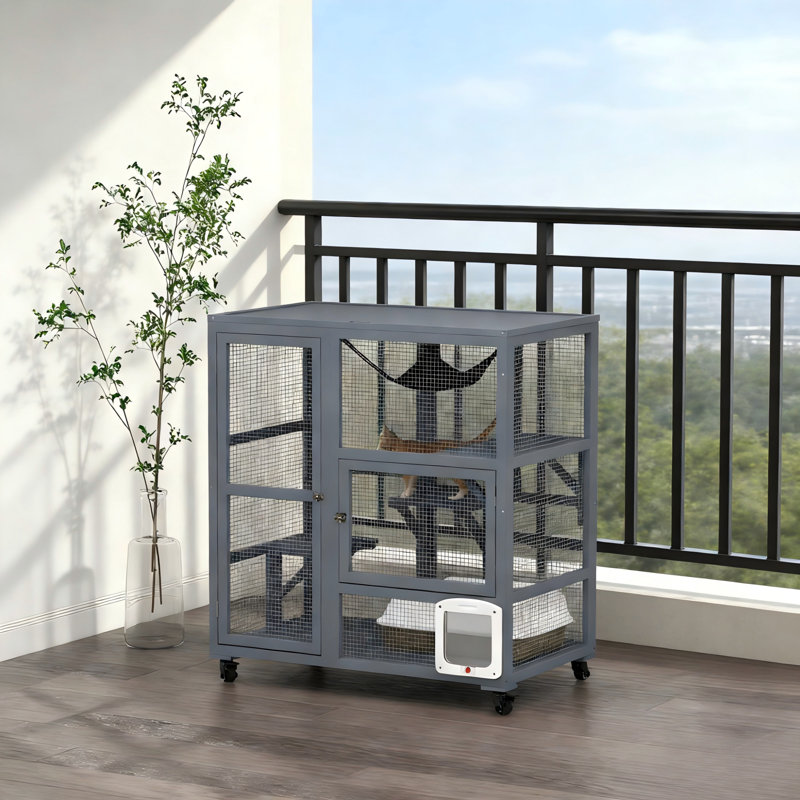 Mobile Indoor Cat Enclosure With Platforms & Hammock