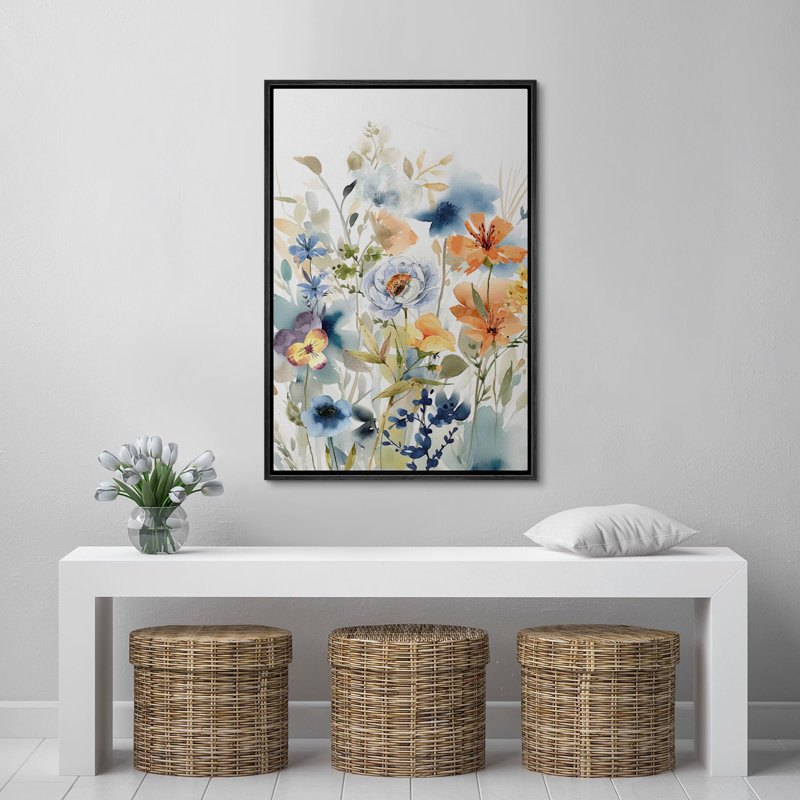 Vibrant Wildflower " Colorful Wildflower Illustrations " on, Black Floater Frame, 24" H x 16" W